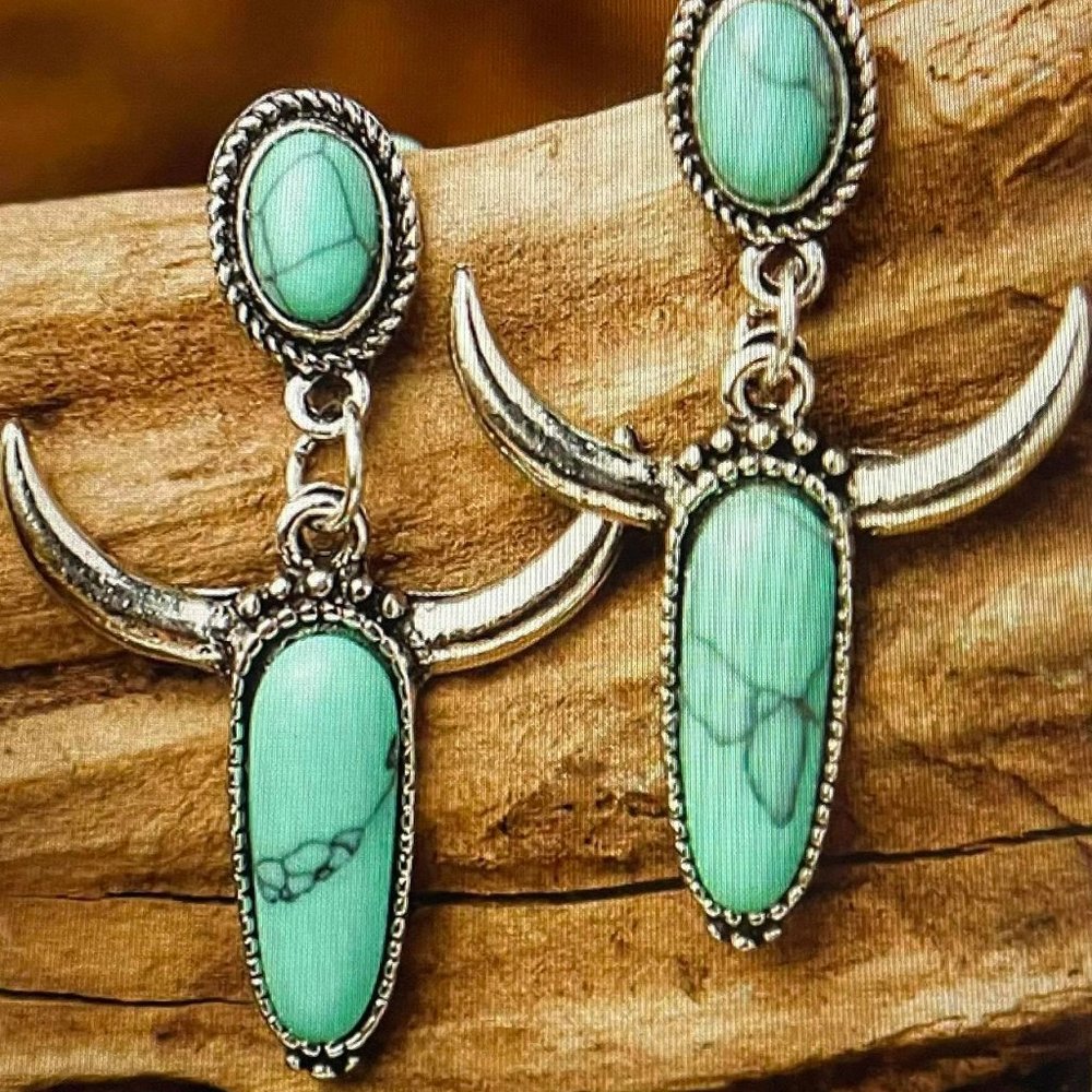 Creative Turquoise Horn Alloy Earrings